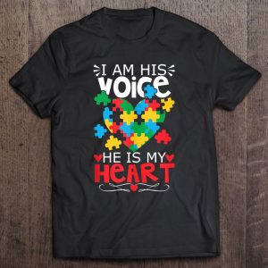 Autism Puzzle Piece Heart I Am His Voice Women’s Autism Mom