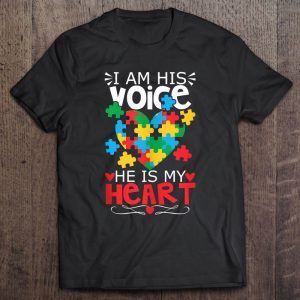 Autism Puzzle Piece Heart I Am His Voice Womens Autism Mom 1