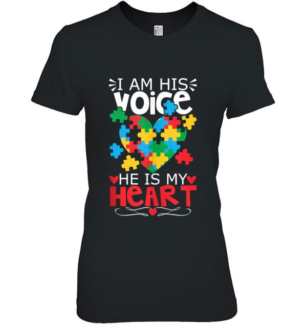 Autism Puzzle Piece Heart I Am His Voice Women’s Autism Mom