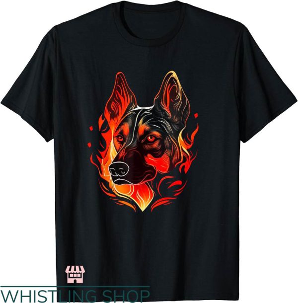 Dogs Face On Shirt T-shirt Cool Shepherd Dog Face On Fire T-shirt