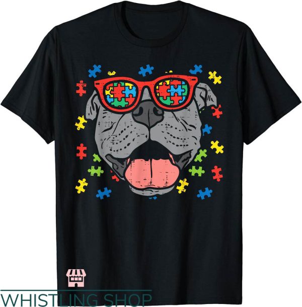 Dogs Face On Shirt T-shirt Pitbull Face Puzzle Glasses Shirt