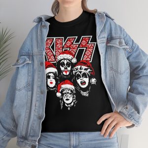 KISS Debut Album Cover With Santa Hats KISSMas Red Christmas Sweater Logo Shirt 1