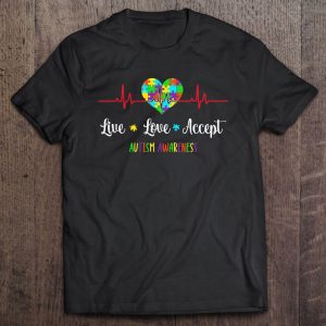 Live Love Accept Autism Awareness Heartbeat Blue Autism Mom 1