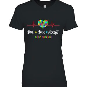 Live Love Accept Autism Awareness Heartbeat Blue Autism Mom