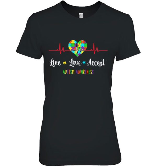 Live Love Accept Autism Awareness Heartbeat Blue Autism Mom