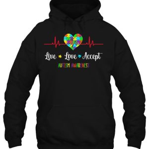 Live Love Accept Autism Awareness Heartbeat Blue Autism Mom 3