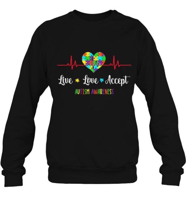 Live Love Accept Autism Awareness Heartbeat Blue Autism Mom