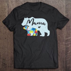 Mama Bear Cute Autism Awareness Mom With Puzzle Piece Cub 1