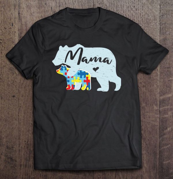 Mama Bear Cute Autism Awareness Mom With Puzzle Piece Cub