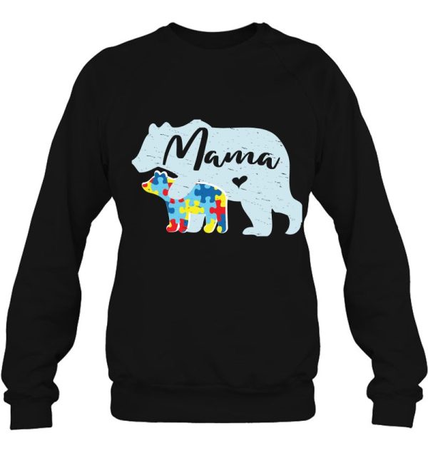 Mama Bear Cute Autism Awareness Mom With Puzzle Piece Cub