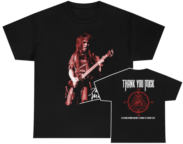 Mick Mars Signature With Logo and Quote On Back Shirt