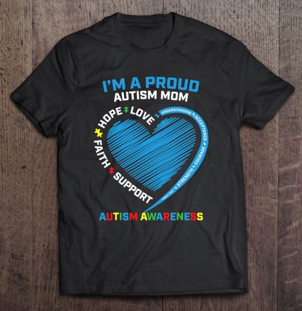 Puzzle Piece Heart Awareness Proud Autism Mom