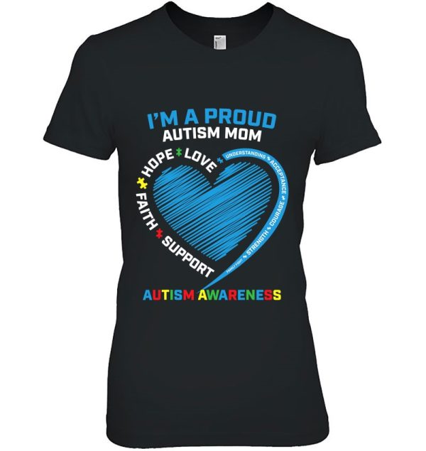 Puzzle Piece Heart Awareness Proud Autism Mom