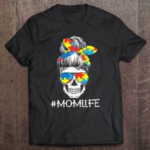 Skull Mom Life Messy Bun Puzzle Autistic Autism Awareness