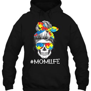 Skull Mom Life Messy Bun Puzzle Autistic Autism Awareness 3