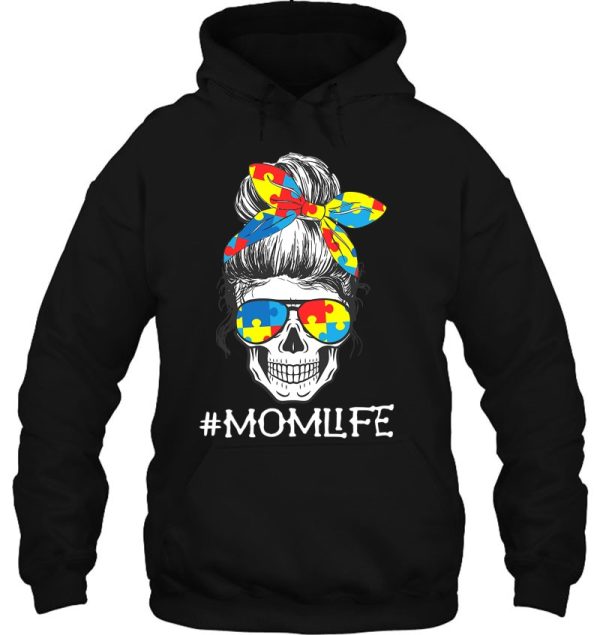 Skull Mom Life Messy Bun Puzzle Autistic Autism Awareness