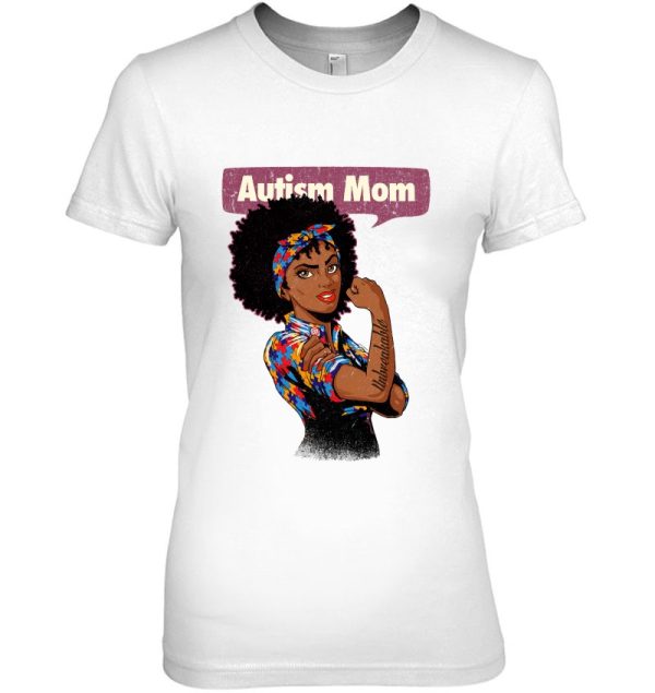 Strong Autism Mom Awareness Afro Mother Black Woman Autism