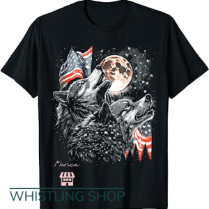 Three Wolf Moon T Shirt 4th of July American Flag