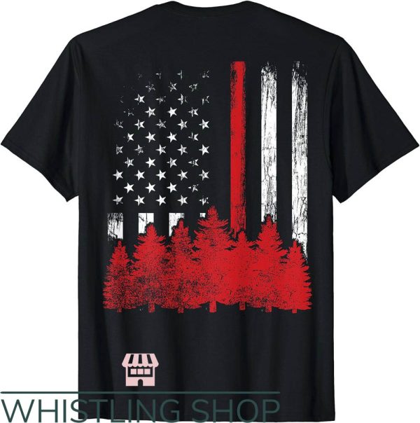 Wildland Fire T-Shirt Thin Red Line American Flag Wildland