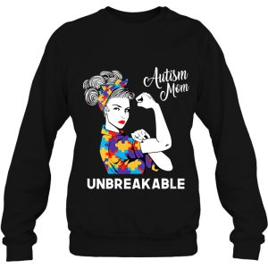 Womens Unbreakable Autism Mom Messy Bun Autism Awareness Day Women V Neck 4