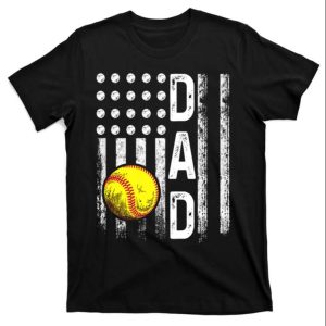 American Flag Vintage Softball Lovers Softball Dad T-Shirt – The Best Shirts For Dads In 2023 – Cool T-shirts