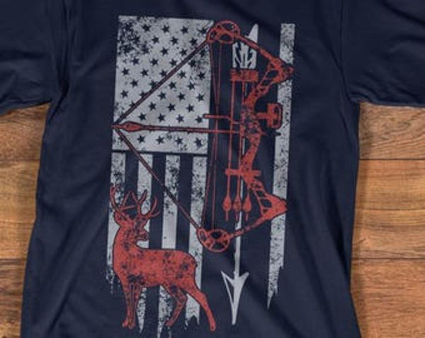 Bow Hunting Shirt With American Flag Simple Design T-shirt – Apparel, Mug, Home Decor – Perfect Gift For Everyone