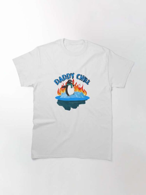 Calm Ironic Penguin on a Flaming Melting Glacier Daddy Chill T-Shirt – The Best Shirts For Dads In 2023 – Cool T-shirts