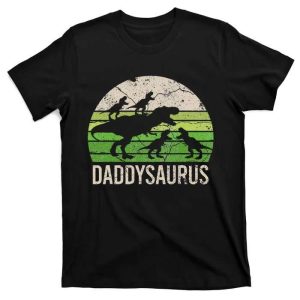 Daddysaurus With 4 Children – Father Son Dinosaur Shirt – The Best Shirts For Dads In 2023 – Cool T-shirts