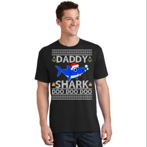 Festive Daddy Shark Ugly Christmas T-Shirt – The Best Shirts For Dads In 2023 – Cool T-shirts