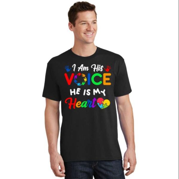 Funny I Am His Voice He Is My Heart Autism Awareness Daddy Tee Shirt – The Best Shirts For Dads In 2023 – Cool T-shirts