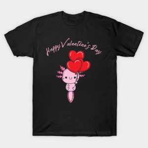 Happy Valentine’s Day cartoon Axolotl balloon funny 2023 T-shirt