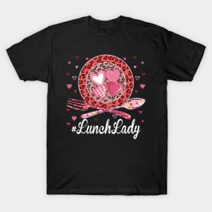 Happy Valentines Day lunch lady leopard heart funny 2023 T shirt 1