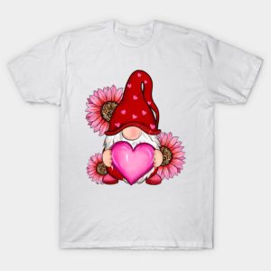 Happy Valentine’s Day pink Gnome heart leopard sunflower funny 2023 T-shirt