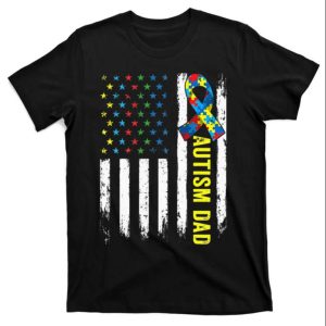 Retro American Flag Autism Dad Awareness Autistic Tee Shirt – The Best Shirts For Dads In 2023 – Cool T-shirts