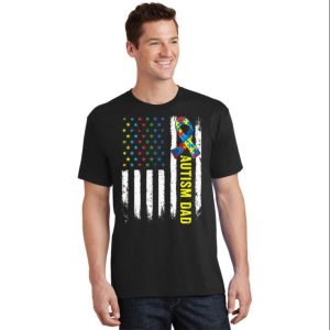 Retro American Flag Autism Dad Awareness Autistic Tee Shirt – The Best Shirts For Dads In 2023 – Cool T-shirts