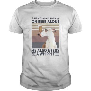 A man cannot survive on beer alone he also needs a whippet vintage retro shirt