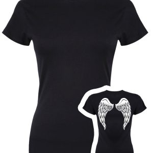 Angel Wings Ladies Black Skinny Fit T Shirt 1