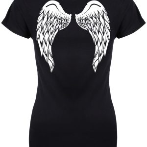 Angel Wings Ladies Black Skinny Fit T Shirt 2