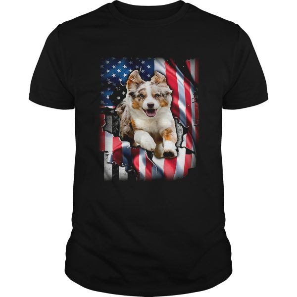 Australian Shepherd Aussie inside American flag shirt