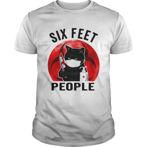 BLACK CAT FACE MASK SIX FEET PEOPLE MURDEROUS CAT WITH KNIFE SUNSET shirt