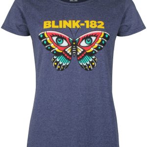 Blink 182 Butterfly Ladies Heather Navy T-Shirt