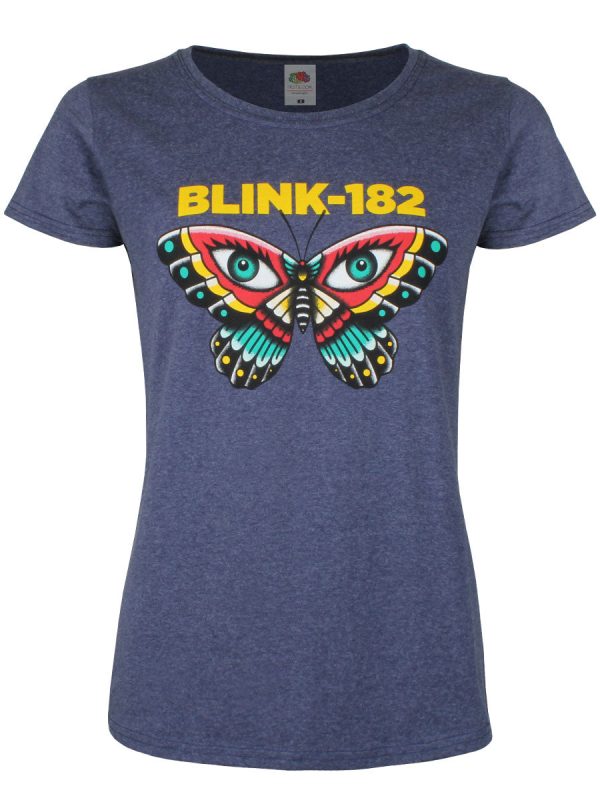 Blink 182 Butterfly Ladies Heather Navy T-Shirt