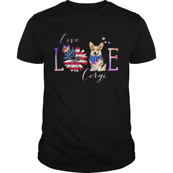 Corgi live love paw sunflower American flag veteran Independence Day shirt