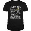 Cow living life some where between Jesus take the wheel I wish a heifer would shirt