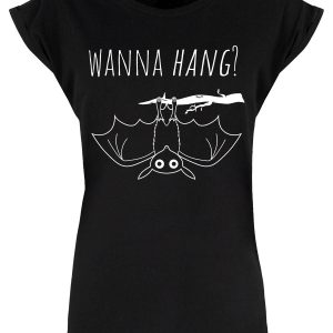 Cute Bat Wanna Hang Ladies Premium Black T Shirt 1