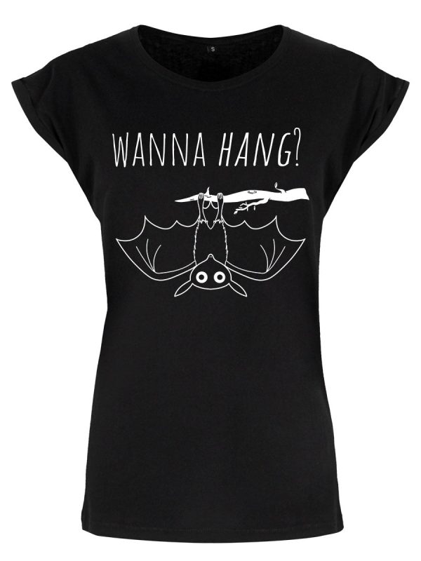 Cute Bat Wanna Hang Ladies Premium Black T-Shirt