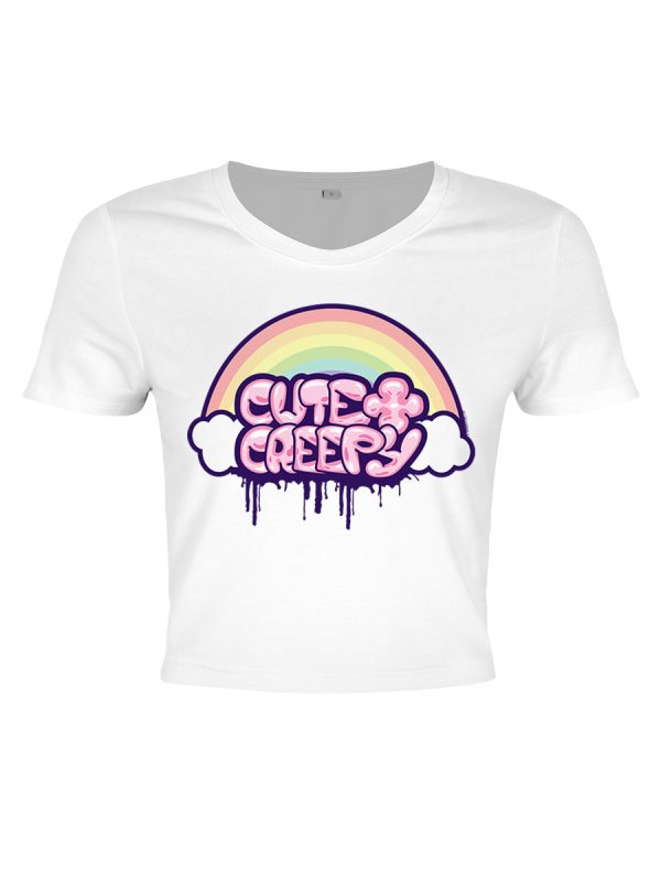 Cute & Creepy Ladies Pastel Goth White Crop Top