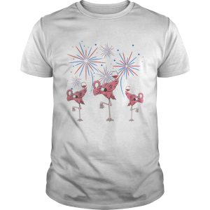 Dabbing Flamingo With Wine Glass Firework 4th Of July American Flag shirt