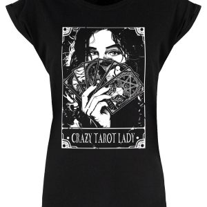 Deadly Tarot Crazy Tarot Lady Premium Ladies Black T Shirt 1