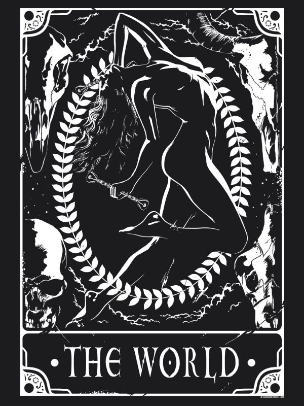 Deadly Tarot – The World Ladies Premium Black T-Shirt